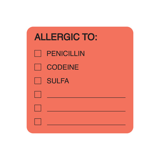 MAP4890 ALLERGIC TO:- Fluorescent Red 2" X 2" (Roll of 250)