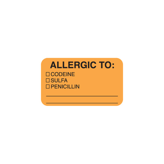 MAP4920 ALLERGIC TO:- Fluorescent Orange 1-1/2" X 7/8"- Roll of 250
