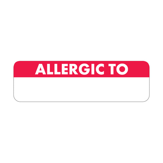 MAP498 ALLERGIC TO- Red/White 2 1/2" X 3/4" (Roll of 300)
