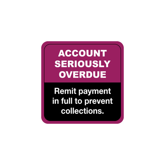 MAP6030 ACCOUNT SERIOUSLY OVERDUE- Purple/Black/White 1-1/2" X 1-1/2" (Roll of 250)