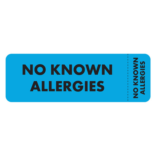 MAP6480 NO KNOWN ALLERGIES- Lt. Blue 3" X 1" (Roll of 250)