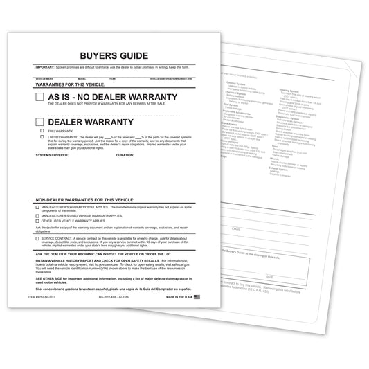 Outdoor Application Car Dealer Buyers Guide Laser Window Stickers - As Is No Lines (Package of 100)