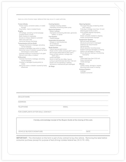 Outdoor Application Car Dealer Buyers Guide Laser Window Stickers - As Is No Lines (Package of 100)