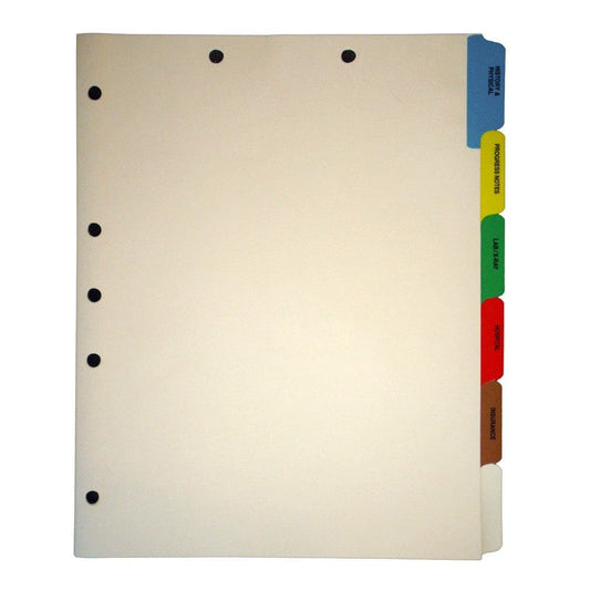 Medical Chart Divider Sets, Side Tabs, 1/6th Cut (65 Sets of 6 Tabs)