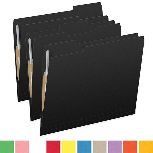 11 PT Color Folders, 1/3 Cut Top Tab - Assorted, 2″ Bonded Fastener on Inside Front and Back, Letter Size (Box of 50)