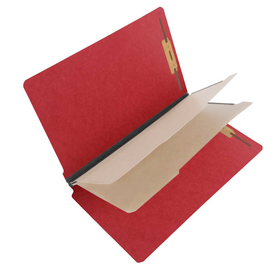 S61437 25 pt Pressboard Classification Folders, Full Cut End Tab, Legal Size, 2 Dividers, Red (Box of 15)