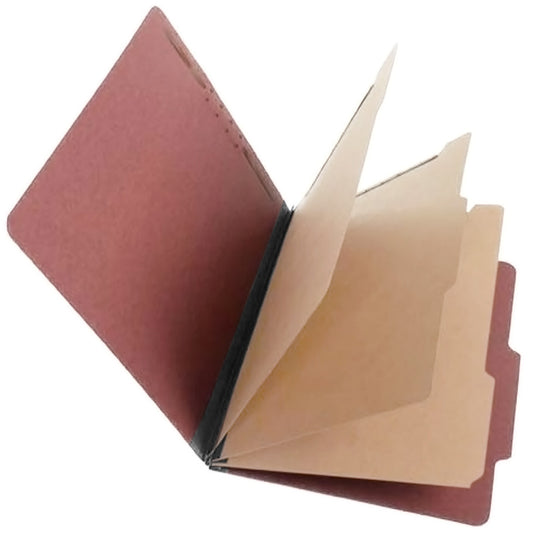 S61850 25 Pt Pressboard Classification Folders, 2/5 Cut ROC Top Tab, Legal Size, 3 Dividers, Carnelian Red (Box of 10)