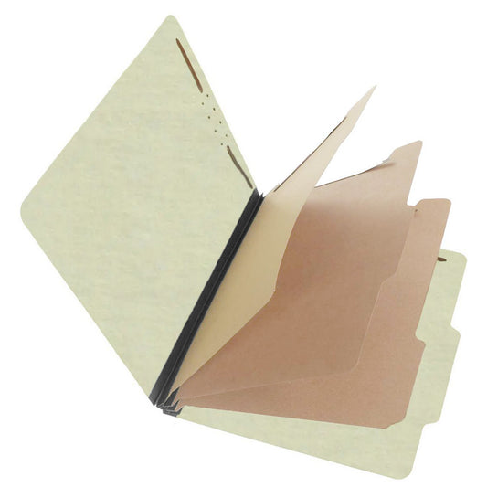 S61851 25 Pt Pressboard Classification Folders, 2/5 Cut ROC Top Tab, Legal Size, 3 Dividers, Peridot Green (Box of 10)
