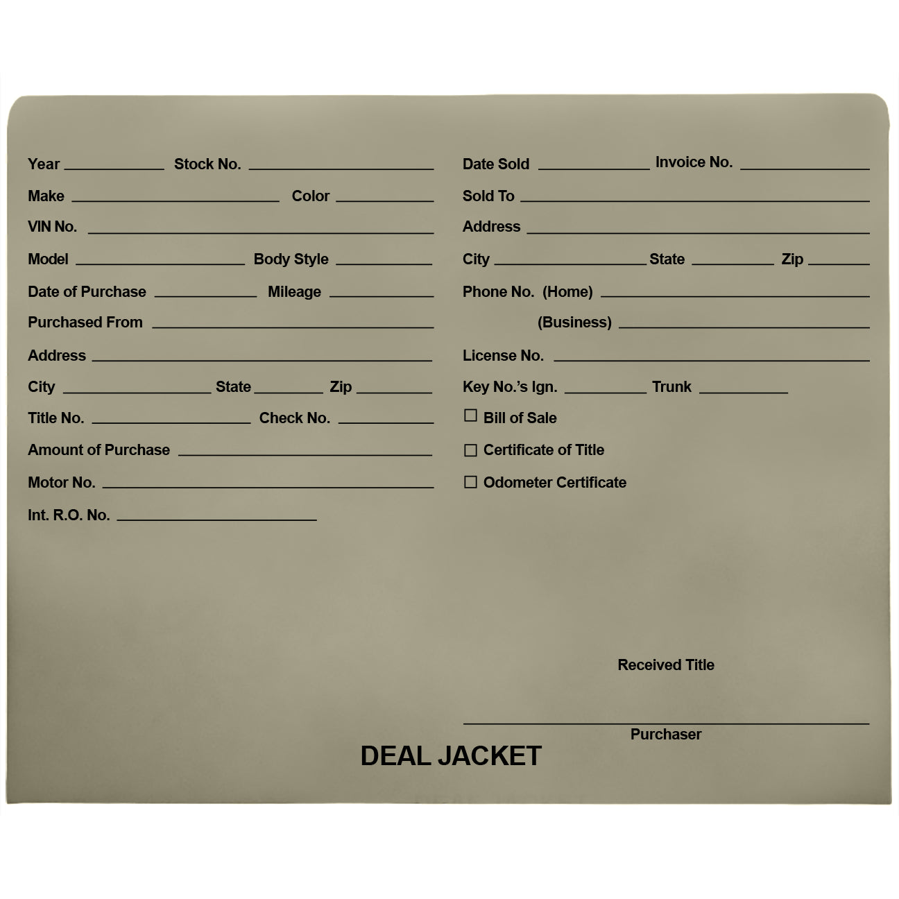 Pre-Printed Auto Dealer Vehicle Deal Jackets, 11-3/4" x 9-1/2" (Box of 100)