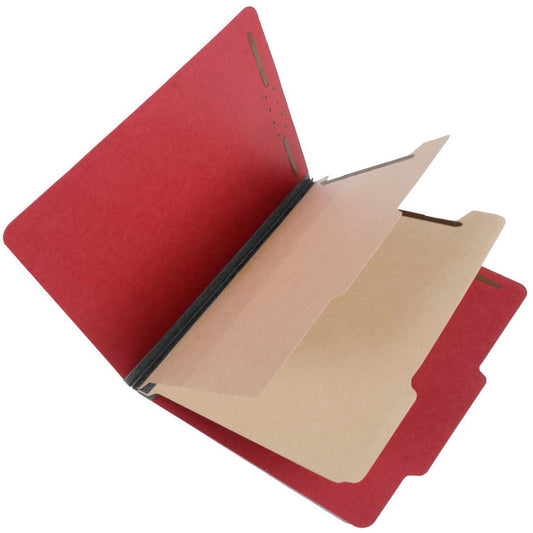 S61407 25 Pt Pressboard Classification Folders, 2/5 Cut ROC Top Tab, Legal Size, 2 Dividers, Ruby Red (Box of 15)