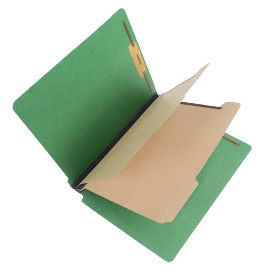 S60431 25 Pt Pressboard Classification Folders, Full Cut End Tab, Letter Size, 2 Dividers, Moss Green (Box of 15)
