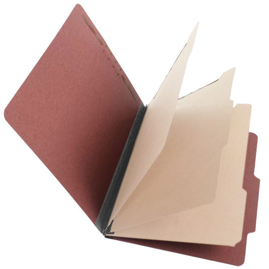 S60850 25 Pt Pressboard Classification Folders, 2/5 Cut ROC Top Tab, Letter Size, 3 Dividers, Carnelian Red (Box of 10)