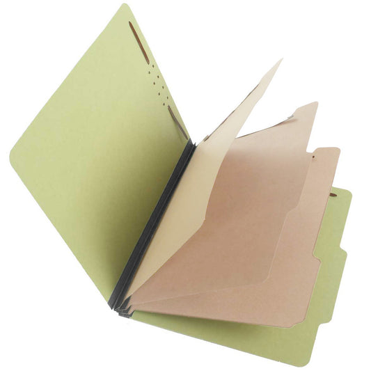 S60851 25 Pt Pressboard Classification Folders, 2/5 Cut ROC Top Tab, Letter Size, 3 Dividers, Peridot Green (Box of 10)