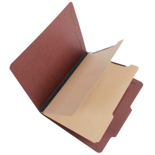 S60900 25 Pt Pressboard Classification Folders, 2/5 Cut ROC Top Tab, Letter Size, 2 Dividers, Red (Box of 15)