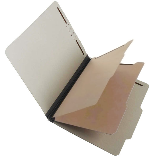 S60902 25 Pt Pressboard Classification Folders, 2/5 Cut ROC Top Tab, Letter Size, 2 Dividers, Gray (Box of 15)