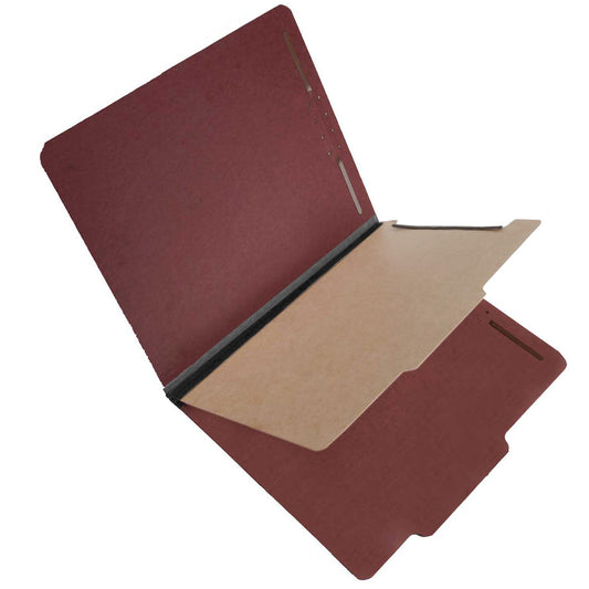 S60950 25 Pt Pressboard Classification Folders, 2/5 Cut ROC Top Tab, Letter Size, 1 Divider, Red (Box of 20)