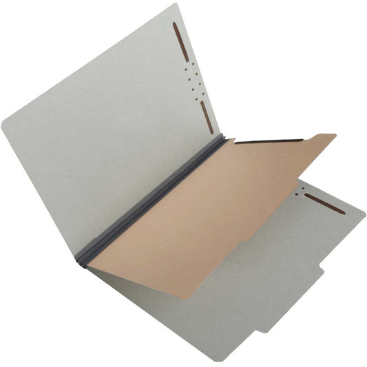 S60952 25 Pt Pressboard Classification Folders, 2/5 Cut ROC Top Tab, Letter Size, 1 Divider, Gray (Box of 20)