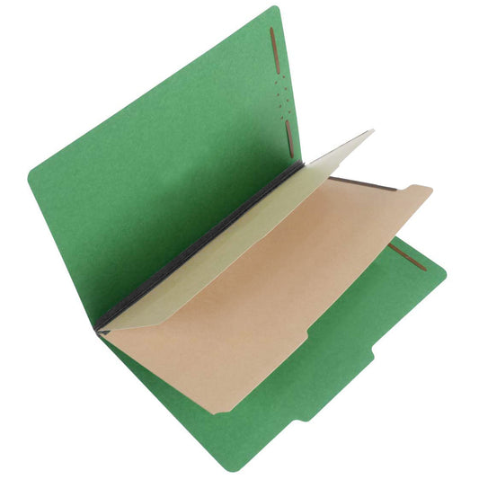 S61401 25 Pt Pressboard Classification Folders, 2/5 Cut ROC Top Tab, Legal Size, 2 Dividers, Emerald Green (Box of 15)