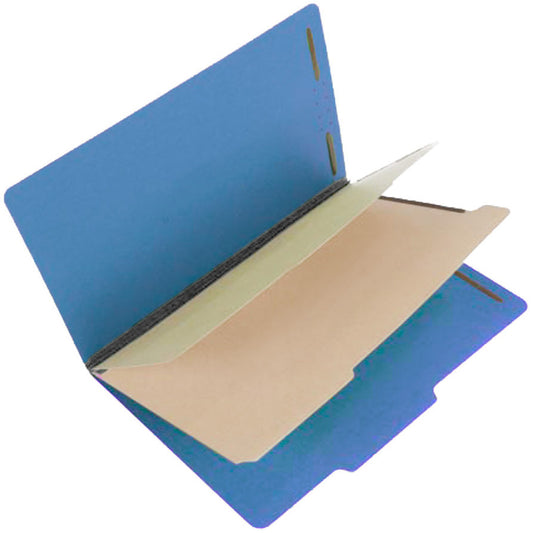 S61403 25 Pt Pressboard Classification Folders, 2/5 Cut ROC Top Tab, Legal Size, 2 Dividers, Royal Blue (Box of 15)