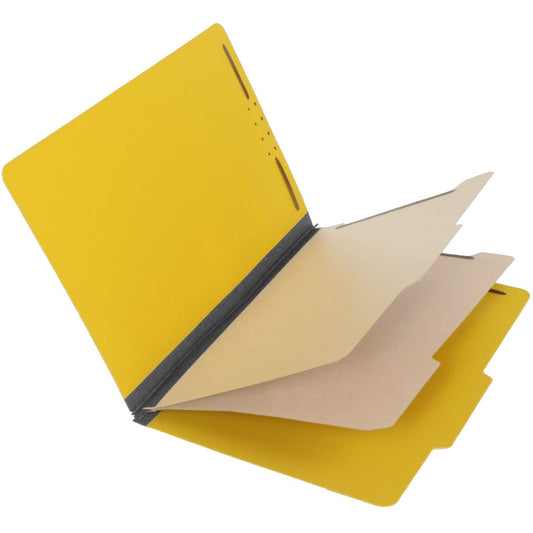 S61406 25 Pt Pressboard Classification Folders, 2/5 Cut ROC Top Tab, Legal Size, 2 Dividers, Yellow (Box of 15)