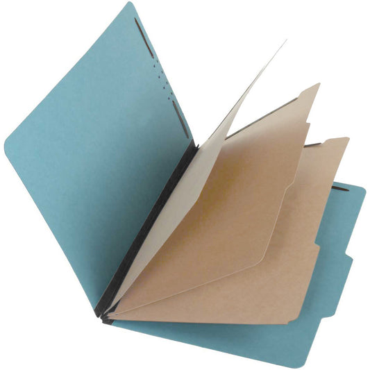S61853 25 Pt Pressboard Classification Folders, 2/5 Cut ROC Top Tab, Legal Size, 3 Dividers, Pale Blue (Box of 10)