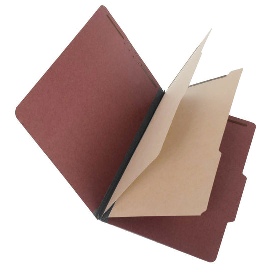 S61900 25 Pt Pressboard Classification Folders, 2/5 Cut ROC Top Tab, Legal Size, 2 Dividers, Carnelian Red (Box of 15)