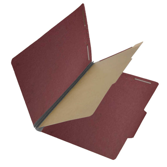 S61950 25 Pt. Pressboard Classification Folders, 2/5 Cut ROC Top Tab, Legal Size, 1 Divider, Carnelian Red (Box of 20)