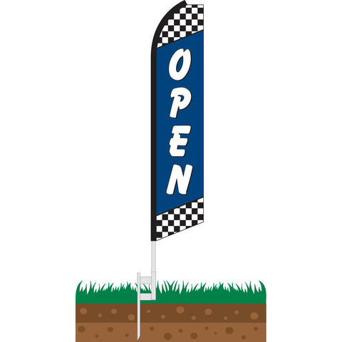 Open Blue Checkered Swooper Feather Flag