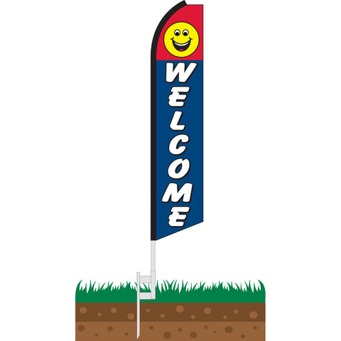 Welcome Smiley Face Swooper Feather Flag