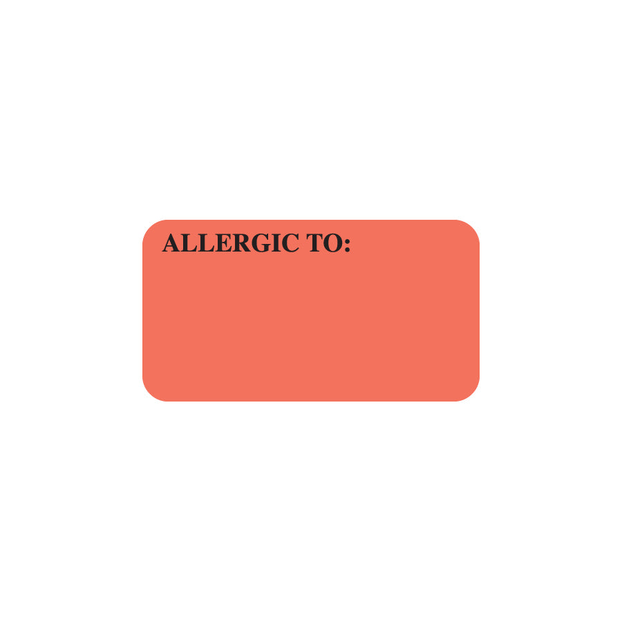 UL180 ALLERGIC TO:- Fluorescent Red 1-5/8" X 7/8" (Roll of 500)