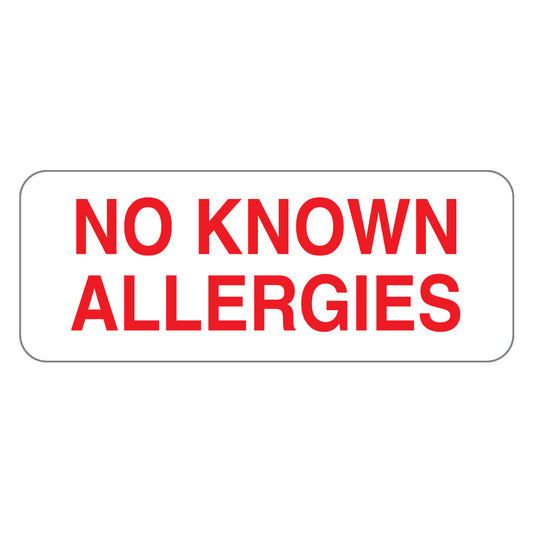 UL810 NO KNOWN ALLERGIES- White/Red 2-1/4" X 7/8" (Roll of 420)