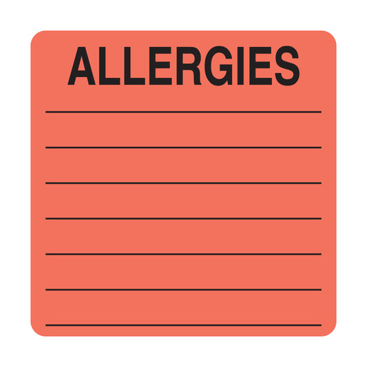 UL926 ALLERGIES- Fluorescent Red 2-1/2" X 2-1/2" (Roll of 390)