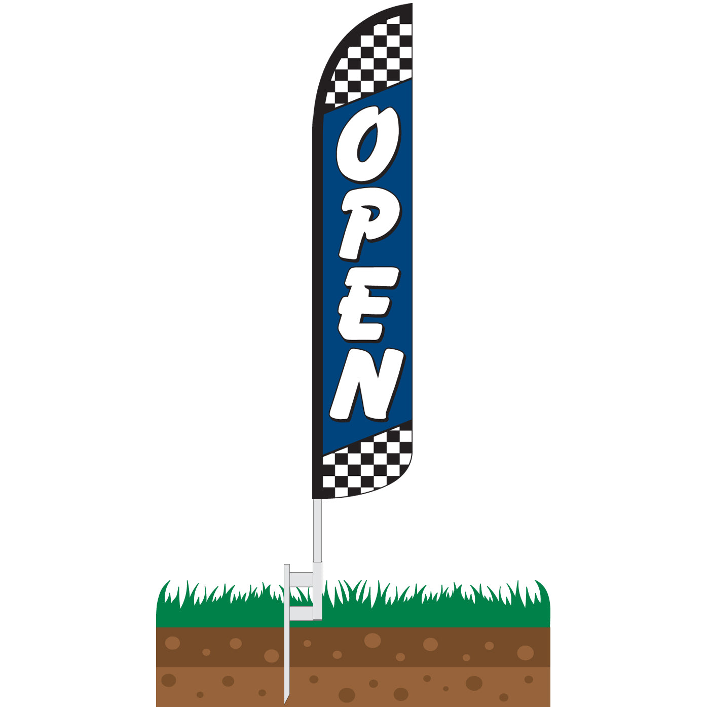 Open Blue Checkered Wind-Free Feather Flag