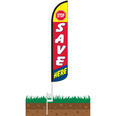 Stop Save Here Wind-Free Feather Flag