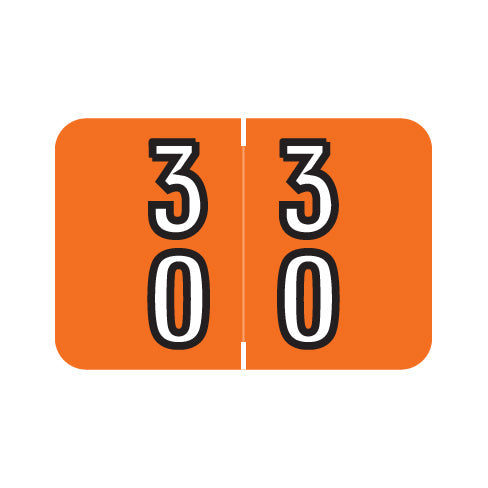 Barkley DBKM Double Digit "30-39" Labels 1" X 1-1/2" Laminated- Roll of 500