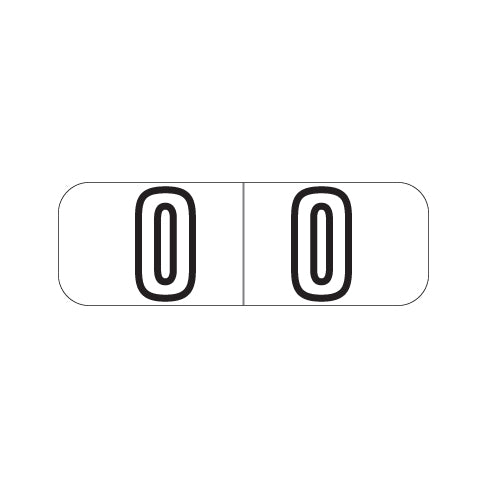 Barkley NBWM White Numeric "0" Labels 1/2" X 1-1/2" Laminated- Roll of 500