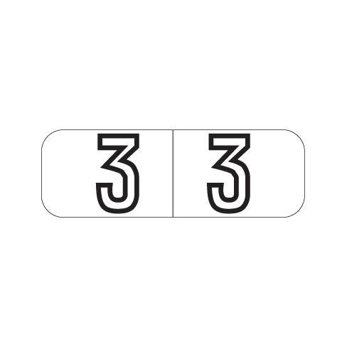 Barkley NBWM White Numeric "3" Labels 1/2" X 1-1/2" Laminated- Roll of 500