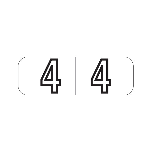 Barkley NBWM White Numeric "4" Labels 1/2" X 1-1/2" Laminated- Roll of 500