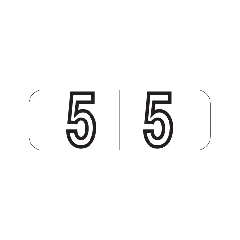 Barkley NBWM White Numeric "5" Labels 1/2" X 1-1/2" Laminated- Roll of 500