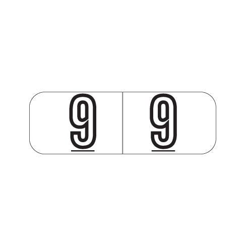 Barkley NBWM White Numeric "9" Labels 1/2" X 1-1/2" Laminated- Roll of 500
