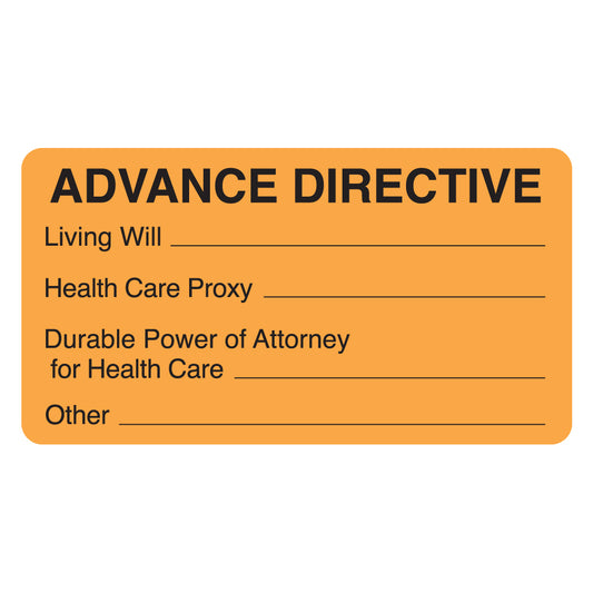MAP3500 ADVANCE DIRECTIVE- Fluorescent Orange 3-1/4" X 1-3/4" (Roll of 250)