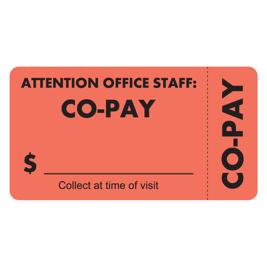MAP6410 CO-PAY- Fluorescent Red 3-1/4" X 1-3/4" (Roll of 250)