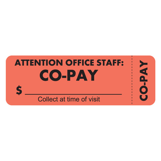 MAP6460 CO-PAY- Fluorescent Red 3" X 1" (Roll of 250)