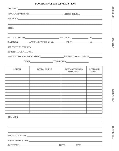 Patent and Trademark Folder, No Tab for Drawer Filing, Orange - "FOREIGN PATENT APPLICATION" (Box of 25)