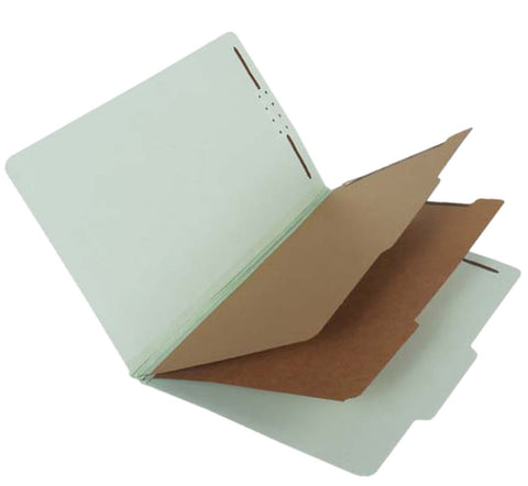 SJ Paper S61904 25 Pt Pressboard Classification Folders, 2/5 Cut ROC Top Tab, Legal Size, 2 Dividers, Pale Green (Box of 15) - Nationwide Filing Supplies