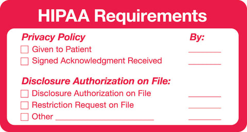 ARD3224 HIPAA REQUIREMENTS- Red/White  3-1/4" X 1-1/4" (Roll of 500)