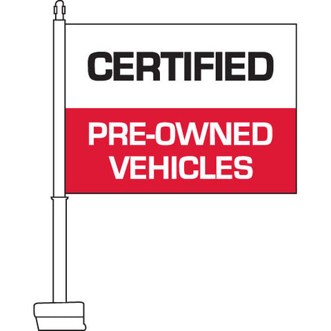 Certified Pre-Owned Vehicles (Red & White) Car Flag, 11" x 15"