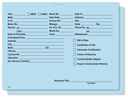 Printed Vehicle Deal Jackets , 9" x 12" (Box of 100)