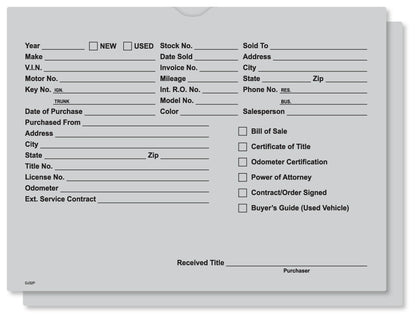 Printed Vehicle Deal Jackets , 9" x 12" (Box of 100)