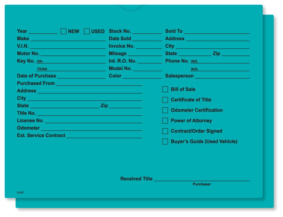 Printed Vehicle Deal Jackets , 9" x 12" (Box of 100)